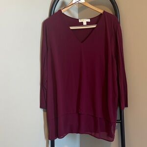 Michael Kors Burgundy V-Neck Blouse hi lo sheer over t